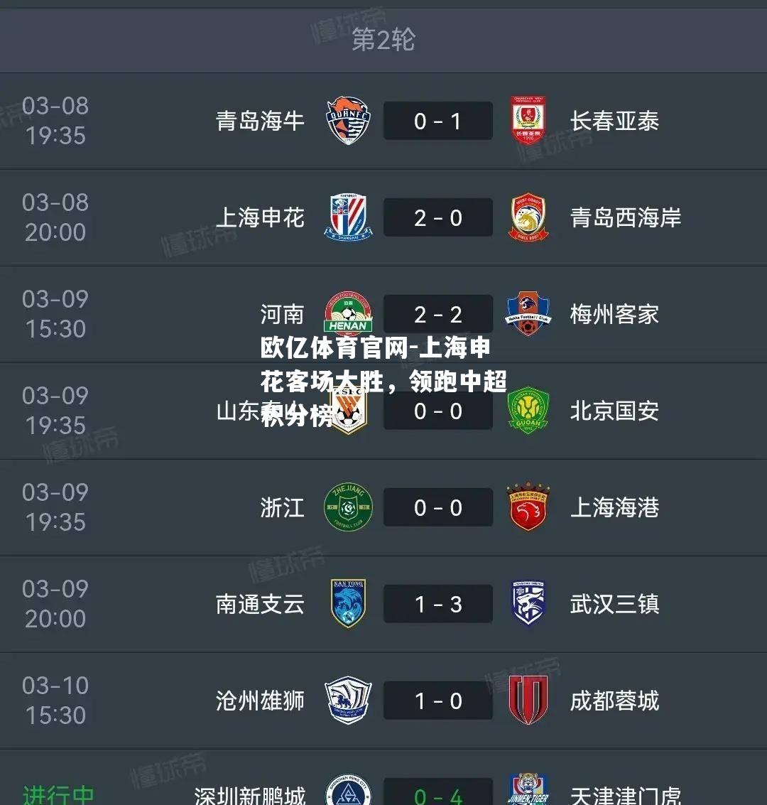 上海申花客场大胜，领跑中超积分榜