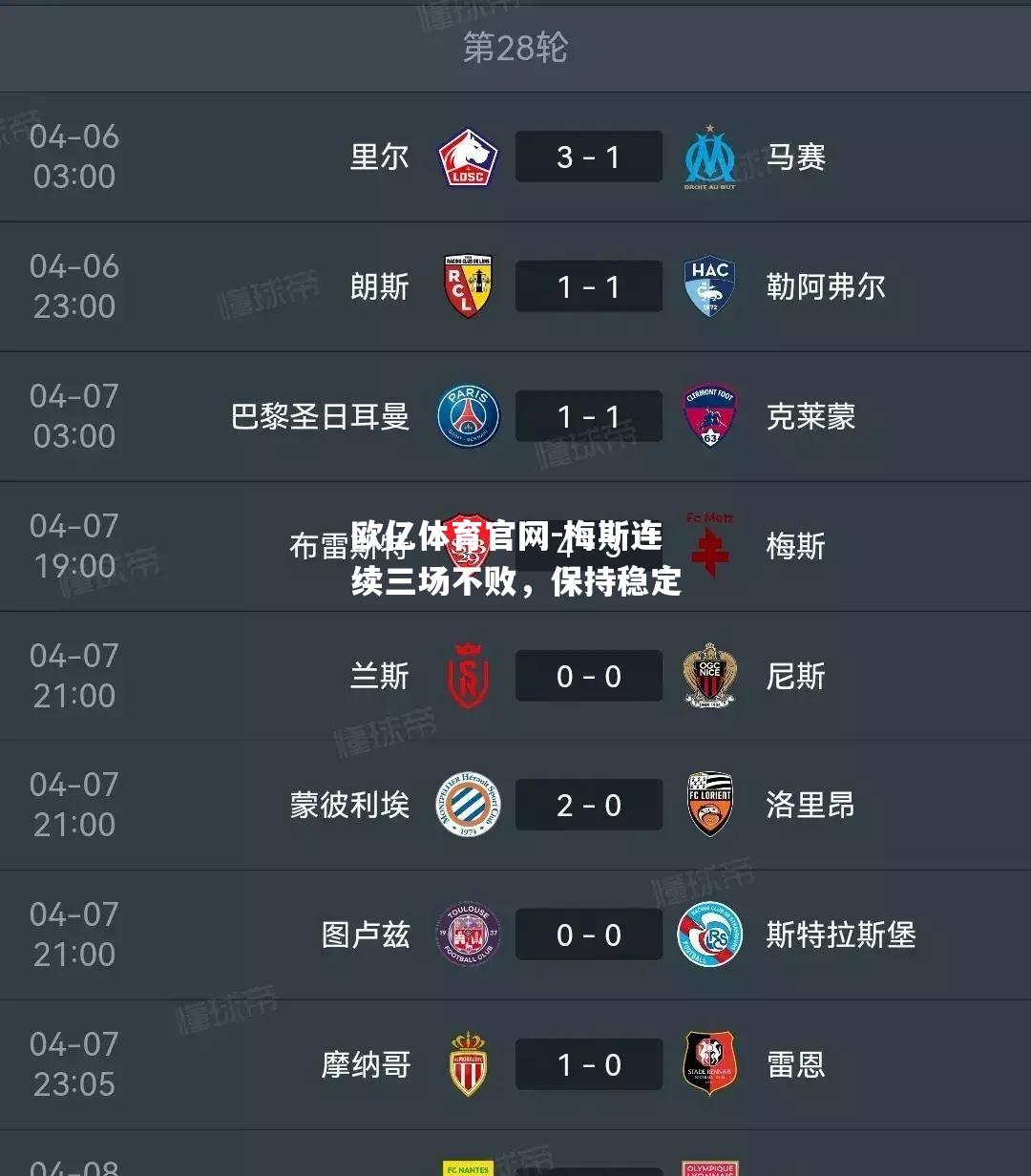梅斯连续三场不败，保持稳定